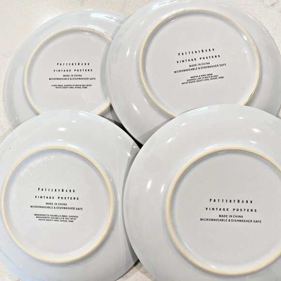 Pottery Barn  VINTAGE POSTERS Set of 4 Plates Canape Cocktail 8"  Appetizer - Picture 6 of 8